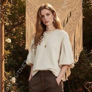 Madewell Puff-Sleeve Sweatshirt Tee Heather Natural Sz L Minimalist Chic lounge